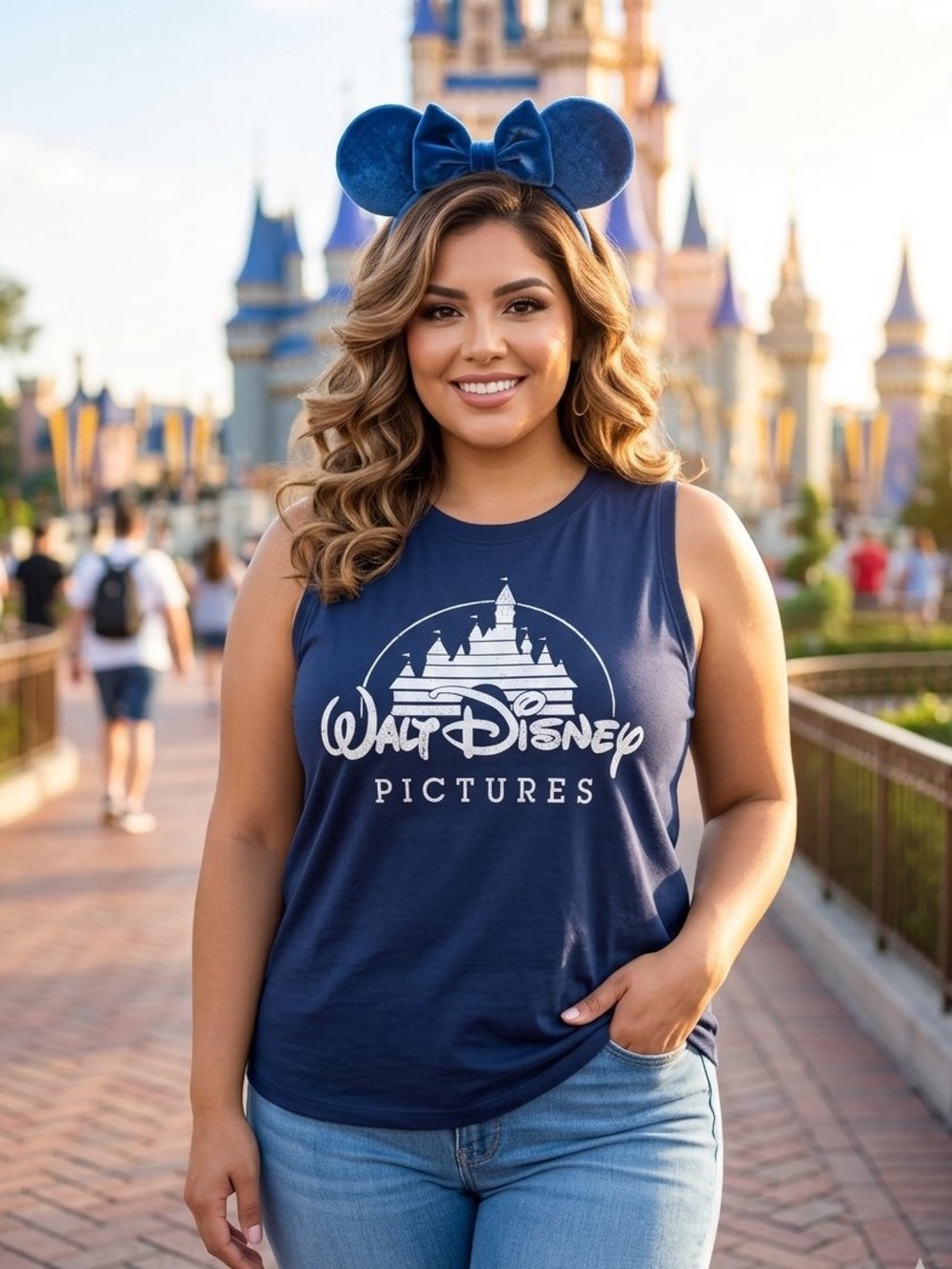 Walt Disney Pictures Blue Retro Style Tank Top Size Large